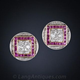 Art Deco Diamond and Ruby Earrings