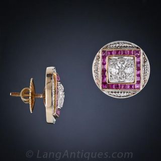 Art Deco Diamond and Ruby Earrings