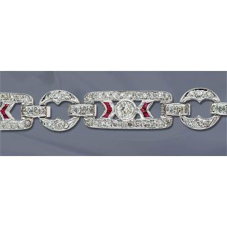 Art Deco Diamond and Ruby Link Bracelet
