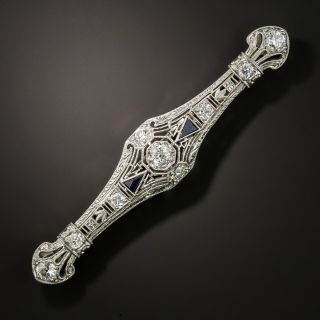 Art Deco Diamond and Sapphire Bar Brooch by Hayden Wheeler - 1