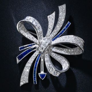 Art Deco Diamond and Sapphire Bow Brooch By Fougeray - 7