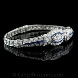 Art Deco Diamond and Sapphire Bracelet in Platinum