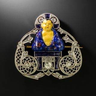 Art Deco Diamond and Sapphire* Buddha Brooch - 2