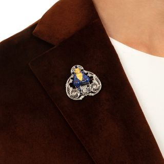 Art Deco Diamond and Sapphire* Buddha Brooch
