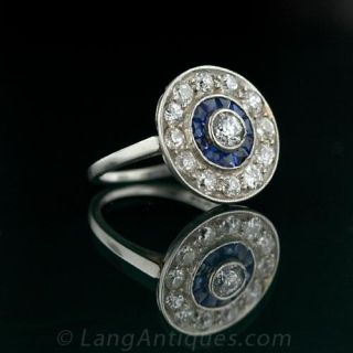 Art Deco Diamond and Sapphire Circular Ring
