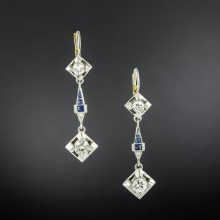 Art Deco Diamond and Sapphire Dangle Earrings - 2