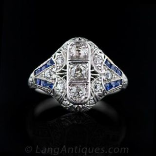 Art Deco Diamond and Sapphire Dinner Ring