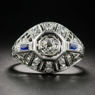 Art Deco Diamond and Sapphire Dome Ring