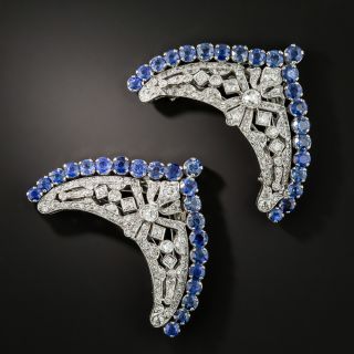 Art Deco Diamond and Sapphire Double Clip Brooch - 3