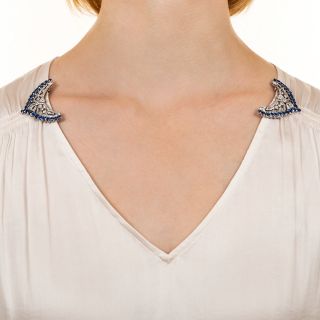 Art Deco Diamond and Sapphire Double Clips/Brooch