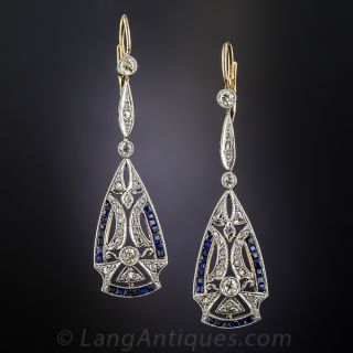 Art Deco Diamond and Sapphire Drop Earrings