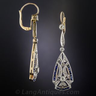 Art Deco Diamond and Sapphire Drop Earrings