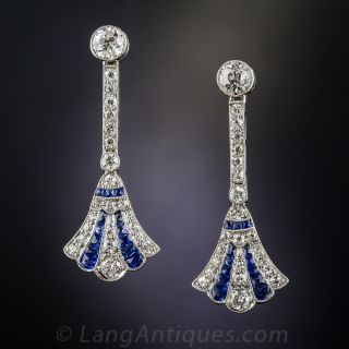 Art Deco Diamond and Sapphire Drop Earrings