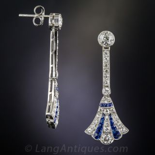 Art Deco Diamond and Sapphire Drop Earrings