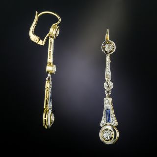 Art Deco Diamond and Sapphire Drop Earrings - 2