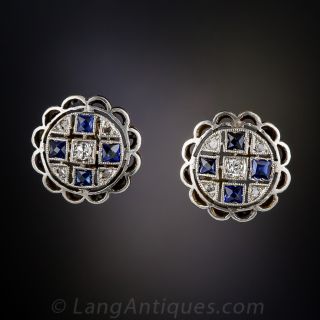 Art Deco Diamond and Sapphire Earrings