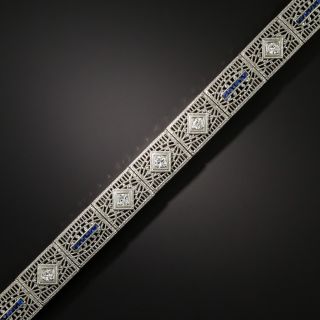 Art Deco Diamond and Sapphire Filigree Bracelet