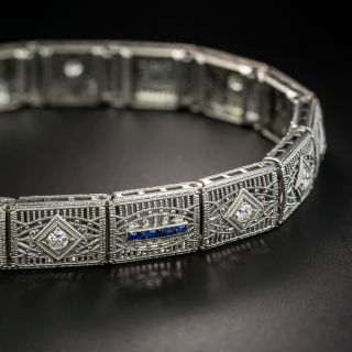 Art Deco Diamond and Sapphire Filigree Bracelet - 3