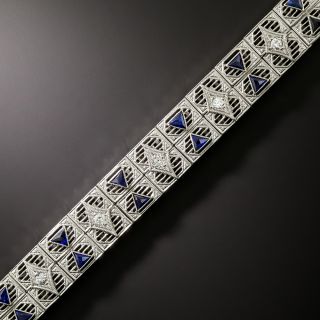Art Deco Diamond and Sapphire* Filigree Bracelet - 2