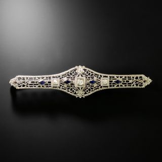 Art Deco Diamond and Sapphire* Filigree Brooch - 2