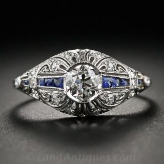 Art Deco Diamond and Sapphire Filigree Ring 