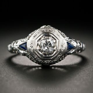 Art Deco Diamond and Sapphire Filigree Ring