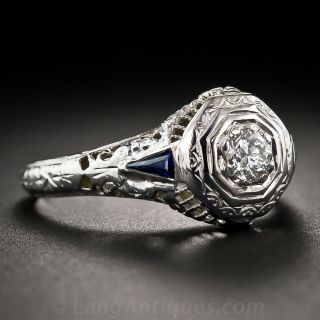 Art Deco Diamond and Sapphire Filigree Ring