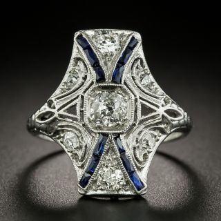 Art Deco Diamond and Sapphire* Geometric Dinner Ring - 1