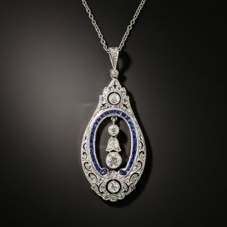 Art Deco Diamond and Sapphire Lavalière Necklace - 2