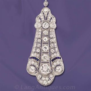 Art Deco Diamond and Sapphire Lavaliere Style Necklace