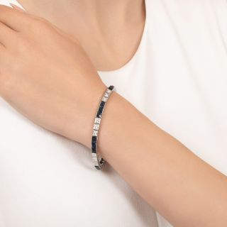 Art Deco Diamond and Sapphire Line Bracelet