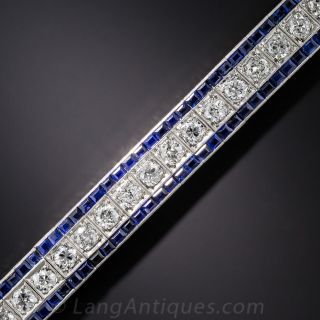 Art Deco Diamond and Sapphire Line Bracelet - 1