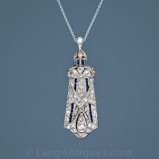 Art Deco Diamond Sapphire Pendant