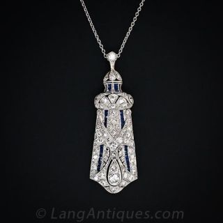 Art Deco Diamond and Sapphire Pagoda Pendant
