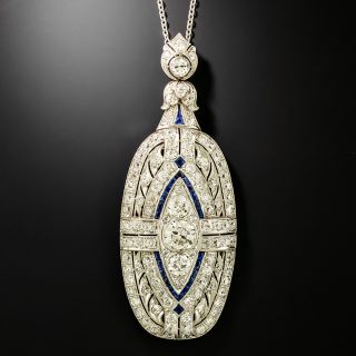 Art Deco Diamond and Sapphire Pendant Necklace - 2