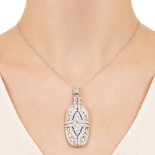 Art Deco Diamond and Sapphire Pendant Necklace