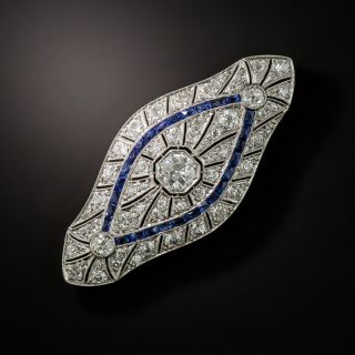Art Deco Diamond and Sapphire Pierced Brooch - 1