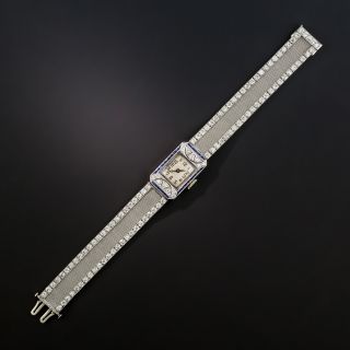 Art Deco Diamond and Sapphire Platinum Mesh Bracelet Watch - 2