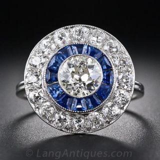Art Deco Diamond and Sapphire  Ring - 2