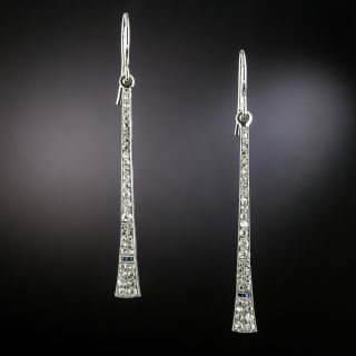 Art Deco Diamond and Sapphire* Tapered Dangle Earrings - 2
