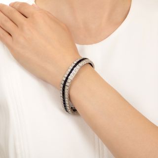 Art Deco Diamond and Sapphire* Three-Row Bracelet