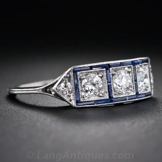 Art Deco Diamond and Sapphire Three-Stone Ring
