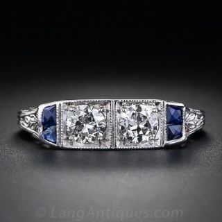 Art Deco Diamond and Sapphire Twin-Stone Ring