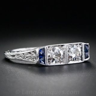 Art Deco Diamond and Sapphire Twin-Stone Ring