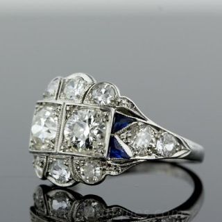  Art Deco Diamond and Sapphire Twin Stone Ring