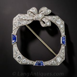 Art Deco Diamond and Sapphire Wreath Brooch