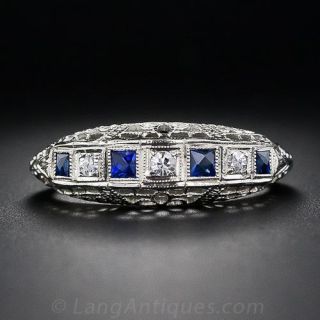 Art Deco Diamond and Synthetic Sapphire Band Ring