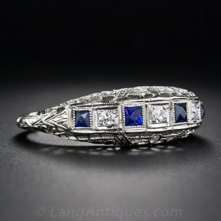 Art Deco Diamond and Synthetic Sapphire Band Ring