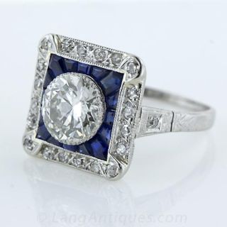 Art Deco Diamond and Synthetic Sapphire Calibre Ring