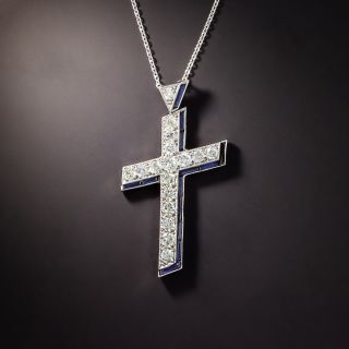 Art Deco Diamond and Synthetic Sapphire Cross - 1